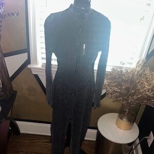 Fashion Nova Black Ribbed Long Sleeve Zip Front Bodycon Jumpsuit